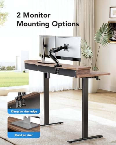 HUANUO 60″ x 30″ Electric Standing Desk with 2 Drawers, C-Clamp Mount Compatible, Height Adjustable Computer Desk, Home Office Stand Up Desk with 4 Preset Heights & 2 Hooks, Walnut - Image 4