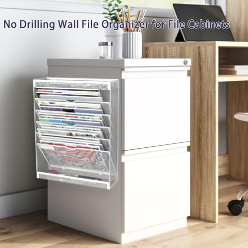 7 Tier Magnetic File Holder, No Drilling Wall File Organizer for File Cabinets Whiteboard Refrigerator,Office,Classroom, Hanging Paper Folder Holder, White - Image 7