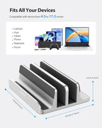 AboveTEK Vertical Laptop Stand, 3 Slots Aluminum Desk Laptop Holder & Laptop Docking Station Stand for MacBook, Tablet, Phone - Universal Fit (Up to 17.3") - Heavy Duty Polished, Anti Slide - Silver - Image 3