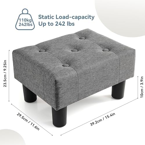 Poofzy Small Foot Stool Ottoman, Linen Ottoman Foot Rest with Legs, Rectangle Foot Rest for Couch, Footstools and Ottomans Small for Living Room and Entryway (Gray) - Image 3
