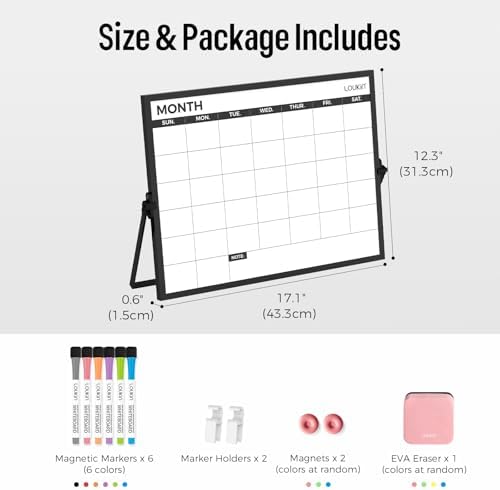 loukin 17" x 12" Dry Erase Calendar, Magnetic Desktop Whiteboard with Stand - Image 3