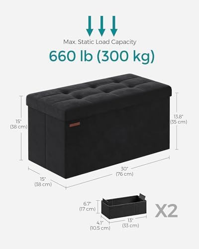 SONGMICS Storage Ottoman Bench, 30 Inches Velvet Foldable Foot Rest - Image 2