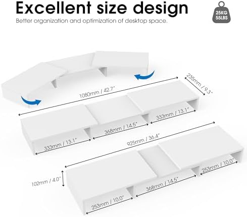 FITUEYES Dual Monitor Stand Riser, Adjustable Length and Angle, White - Image 3