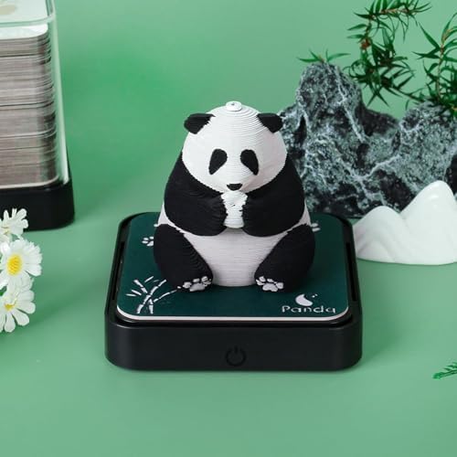3D Calendar 2027, Desk Time Piece Calendar 2027,Tear-Away 3D Paper Art Notepad w LED Lights,Creative 3D Memo Artsy Pad Calendars, DIY Paper Carving Gift (Panda-A) - Image 2