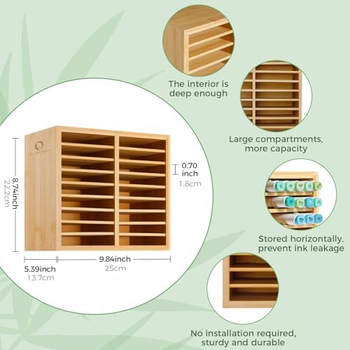 Ohuhu Bamboo Marker Organizer, Wooden Desktop Storage Holds 126 Markers - Image 2