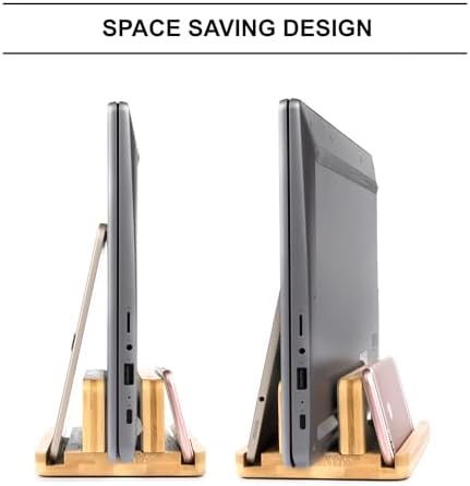 S&A WOODCRAFT 3 Slots Bamboo Wood Vertical Laptop Stand, Adjustable Wooden Laptop Holder, Non-Slip Laptop Dock Compatible with Apple MacBook, Microsoft Surface, Gaming Laptops, IPad, Tablets - Image 5