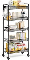 TOOLF 5 Tier Rolling Cart, Metal Utility Storage Cart with Wheels, Black by TOOLF