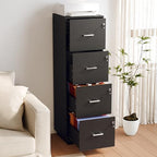 VINGLI 4 Drawer File Cabinet with Lock, Home Office Filing Organizer, for Letter Size File Folder Storage, Wood Tall Vertical Filing Cabinet, Printer Stand, Archivador (Black) - Image 2