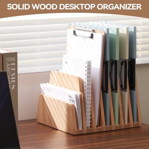 KIRIGEN Wooden File Organizer, 7-Slot Upright Holder for Desk Natural 7K-NA - Image 2