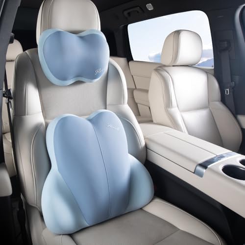 FLORICH Lumbar Support with Car headrest Back Pillow for Chairs Headrest Pillow for Car Ergonomic Ultrathick Memory Foam Back Pillow for Office Chair (Blue) by FLORICH