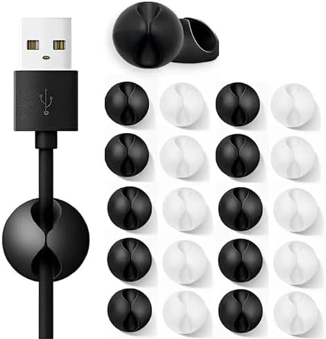 Cord Holder 20Pcs Cable Clips Winder Silicone Cable Organizer Desk Wire Storage Charger Cord Holder for Cords(Black 20pcs) - Image 2