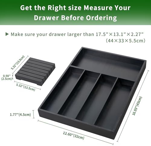 VaeFae Bamboo Silverware Drawer Organizer, 5 Slots, Black - Image 3