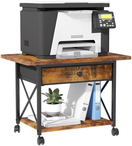 EasyCom Large Printer Stand with Fabric Storage Drawer and Locking Wheels by EasyCom