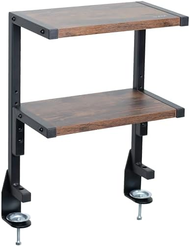 VIVO Vintage Brown Clamp-on 13 inch 2-Tier Desk Shelf, STAND-SHELF2C-N by VIVO