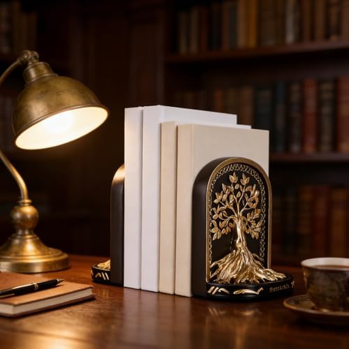Tree of Life Bookends, Black Gold 2 Non-Skid Heavy Decorative Bookends for Shelves Or Bookcase, Elegant Bookends for Library Office Decor, Home Décor Gift - Image 6