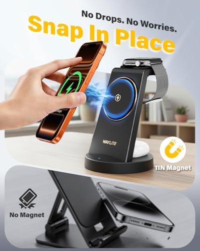 3 in 1 Fast Charging Station for iPhone, 25W Wireless Magnetic Phone Charger for iPhone 17 16e 16 15 14 13 12 Serise, Watch Charger Stand, Wireless Charging Station for AirPods 4 3 Pro, Dark Black - Image 5