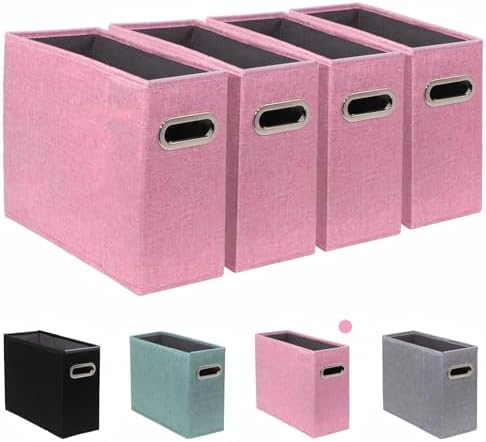 4 Pack Letter Size File Storage Box Collapsible，Fabric Hanging File Folders Organizer, Portable Office Document Holder with Metal Handle, Smooth PVC Rails, Pink by ComfortKeeper