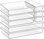 Criusia 8 Pack Drawer Organizer for Kitchen Gadgets, Large Clear Plastic Drawer Divider for Kitchen Accessories, Bathroom Organizers and Storage, Home Essentials for Makeup and Vanity Accessories by Criusia