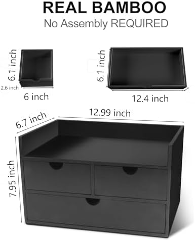 Charmewooden Bamboo Desk Organizer With Drawers Countertop Drawers Counter Storage Box Corner Desk Organizer for Home Office No Assembly Required - Image 2