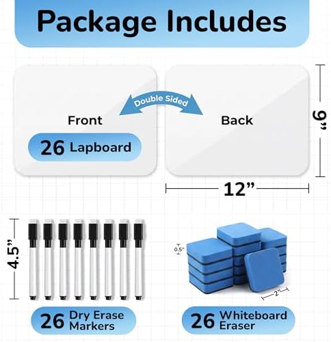 26 Pack Dry Erase Lapboards 12" x 9" - Bulk Mini White Boards for Students - Image 2