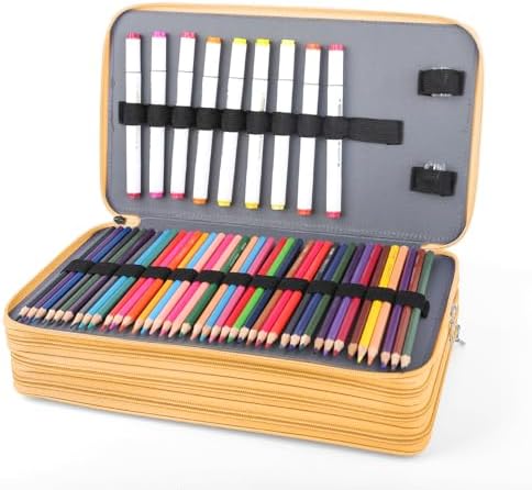 Vomgomfom PU Leather Pencil Case, Holds 100 Markers/300 Pens,Yellow Flower - Image 4