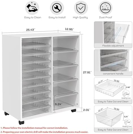 WOPITUES Mobile Storage Cabinet with 15 Clear Drawers, Modern White - Image 3