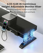 Height Adjustable Dual Monitor Stand Riser with 6-Port USB Hub, Black - Image 2