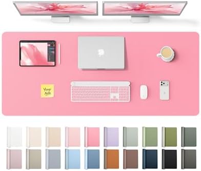 YSAGi Leather Desk Pad Protector, Office Desk Mat, Large Mouse Pad, Non-Slip PU Leather Desk Blotter, Laptop Desk Pad, Waterproof Desk Writing Pad for Office and Home (Pink,55" x 17.2") by YSAGi