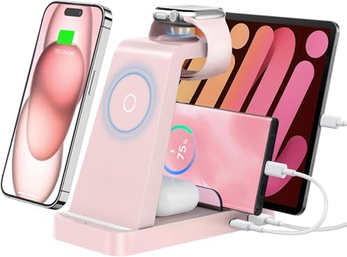 GAUOLN Wireless Charger for iPhone - 5 in 1 Charging Station for Multiple Devices Apple: Wireless Charging Stand Dock for iPhone 17 16e 16 15 14 13 12 Pro Max Apple Watch Airpods by GAUOLN