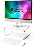 Acrylic Monitor Stand Riser L14" x H5" | Multi-Purpose Desk Organizer for Monitor & Laptop, Compatible with PC, Apple Studio Display and Printer, Ideal for Home Workspaces & Office Desks (White) by GRASSBROOK