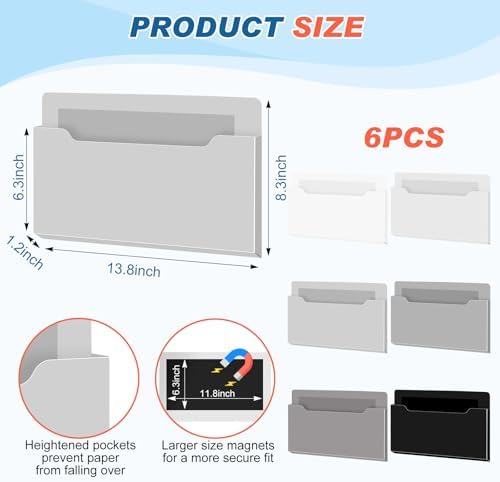Fuutreo Magnetic Wall File Holder,6pcs,Achromatic Colors,Horizontal-large - Image 2