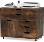 GOFLAME 5-Drawer Mobile File Cabinet, Rolling Lateral Filing Cabinet with Drawers and Storage Compartment, Modern Printer Stand with Wheels for Living Room, Study, Home Office, Rustic Brown by GOFLAME