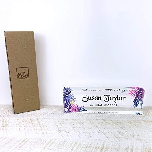Artblox Office Desk Name Plate Personalized | Custom Name Plates for Desks | Leaf Purple Design On Clear Acrylic Glass | Office Desk Decor - (8" x 2.5") - Image 6