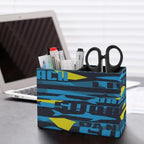 PU Leather Multi-Compartment Pen Holder Desktop Organizer Pencil Cup Storage Caddy for Office Home Supplies Abstract Seamless Pattern with Sharks - Image 5