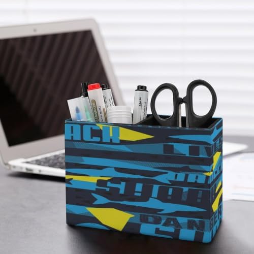 PU Leather Multi-Compartment Pen Holder Desktop Organizer Pencil Cup Storage Caddy for Office Home Supplies Abstract Seamless Pattern with Sharks - Image 5