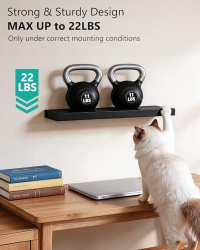 WALI Floating Shelves for Wall, 2 Tier Bathroom Storage Shelf Over Toilet, for Bedroom Bookshelf, Living Room Decor, Kitchen, Nursery, Laundry, Soundbar Floating Shelf Mount Under TV (CS102L), Black - Image 5