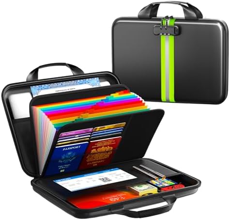 Fireproof Document Organizer with Lock, Semi-Rigid EVA Shell File Box with 13-Pocket Accordion Folder, Water-Resistant Storage for Important Documents, Passports & Certificates by Unknown