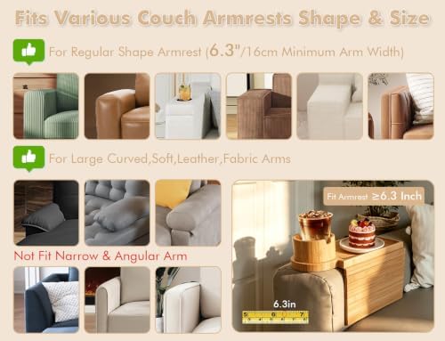 GHKINMAL 2 Packs Couch Armrest Table with Cup Holder,Fits Arms 6.3" Over - Image 4