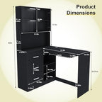 43.3" Black L Shaped Office Desk with Glass Cabinets and Drawers - Image 2