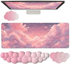 Pink Cloud Large Mouse Pad for Desk Cloud Keyboard Wrist Rest 4PCS Extended Cloud Desk Mat Pad Set Memory Foam Non-Slip Ergonomic Cute Gaming Mouse Pad Wrist Support for Computer Laptop Home Office by WFCYGL