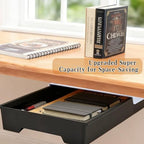 2 Pack 10.91"x 8.23" Under Desk Drawer Storage Organizer, Durable PC Material Self-Adhesive with Slide Out Rail, Hidden Hanging Desk Drawer for Office Supplies, Stationery, No Drilling Install, Black - Image 4