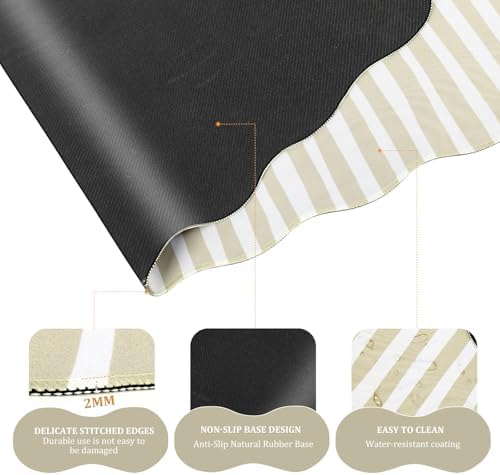 L-SPOUTTO Beige Striped Mouse Pad Set,Scalloped XXL Desk Mat + Ergonomic Mouse Wrist Rest + Gel Keyboard Wrist Rest for Keyboard 65%/75%,3in1 Large Desk Pad for Desktop Home Office Computer Game - Image 4