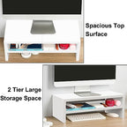 TEAMIX 20 inch White Monitor Riser Stand - 2 Tiers, Wood Desktop Bookshelf - Image 3