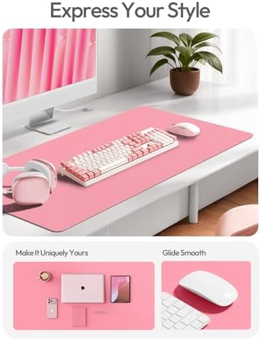 YSAGi Leather Desk Pad Protector, Office Desk Mat, Large Mouse Pad, Non-Slip PU Leather Desk Blotter, Laptop Desk Pad, Waterproof Desk Writing Pad for Office and Home (Pink, 55" x 24") - Image 3