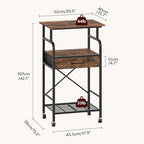 MAHANCRIS Tall Printer Stand, 3 Tier Printer Cart with Storage, Industrial Printer Table on Wheels, Adjustable Shelf & Fabric Drawer, for Home Office Study Rustic Brown PTHR5401 - Image 3