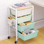 Rolling Cart with Drawers, Rolling Storage Cart with Large Plastic Drawers & Wooden Tabletop, Utility Cart with Pegboards & Basket, Storage Drawers Cart for Living Room, Classroom, Bedroom, Office by Unknown