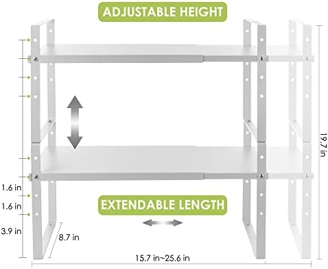 Across-Star Expandable Cabinet Shelf Organizer Rack, Stackable Kitchen Counter Storage Shelves Stand, Adjustable Height Pantry Shelf Spice Rack (White, 2 Pack) - Image 5