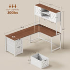 SEDETA Reversible Farmhouse L Shaped Computer Desk with Drawers, Hutch - Image 2