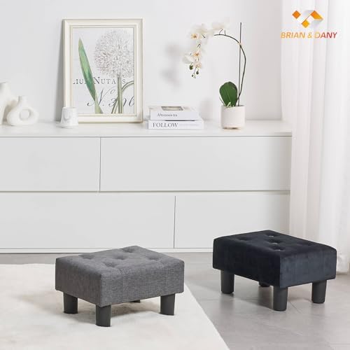BRIAN & DANY Small Foot Stool, Velvet Foot Stools with Legs, Stable Small Footstool for Living Room, Ink Black - Image 2
