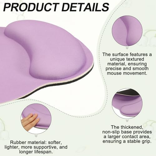 PATIKIL Ergonomic Wrist Rest Set, Memory Foam Mouse Pad and Keyboard Wrist Rest Support Hand Waterproof Cup Pad Non-Slip for Office Computer Gaming Home Desk Accessory, Purple - Image 3